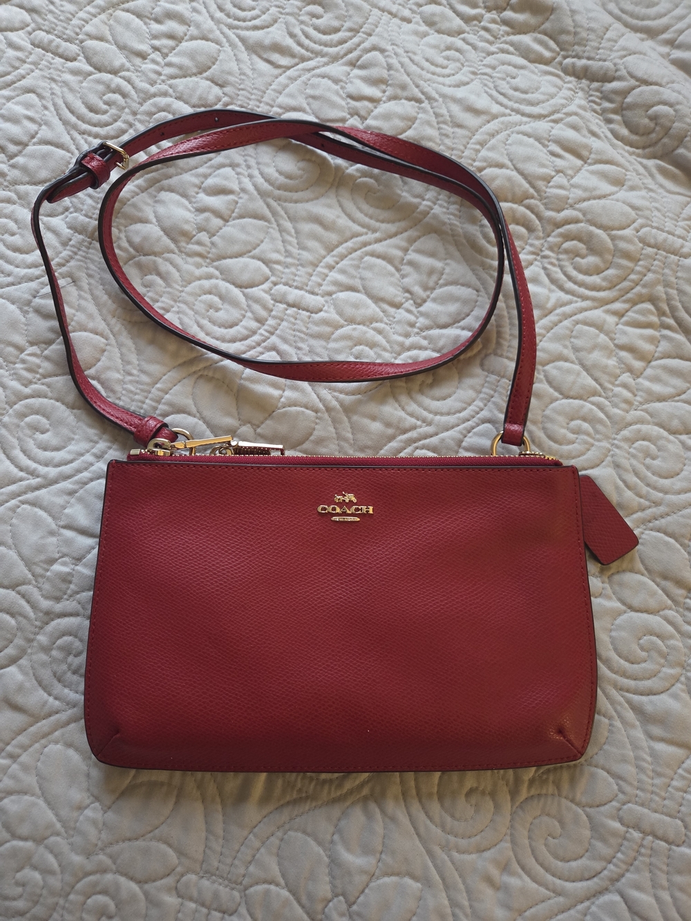 Coach Red Leather Crossbody Bag Double Zip Pocket